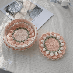 Rose Collection - Handmade Crochet Storage Basket -  Coral Pink