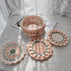 Rose Collection - Handmade Crochet Storage Basket -  Coral Pink