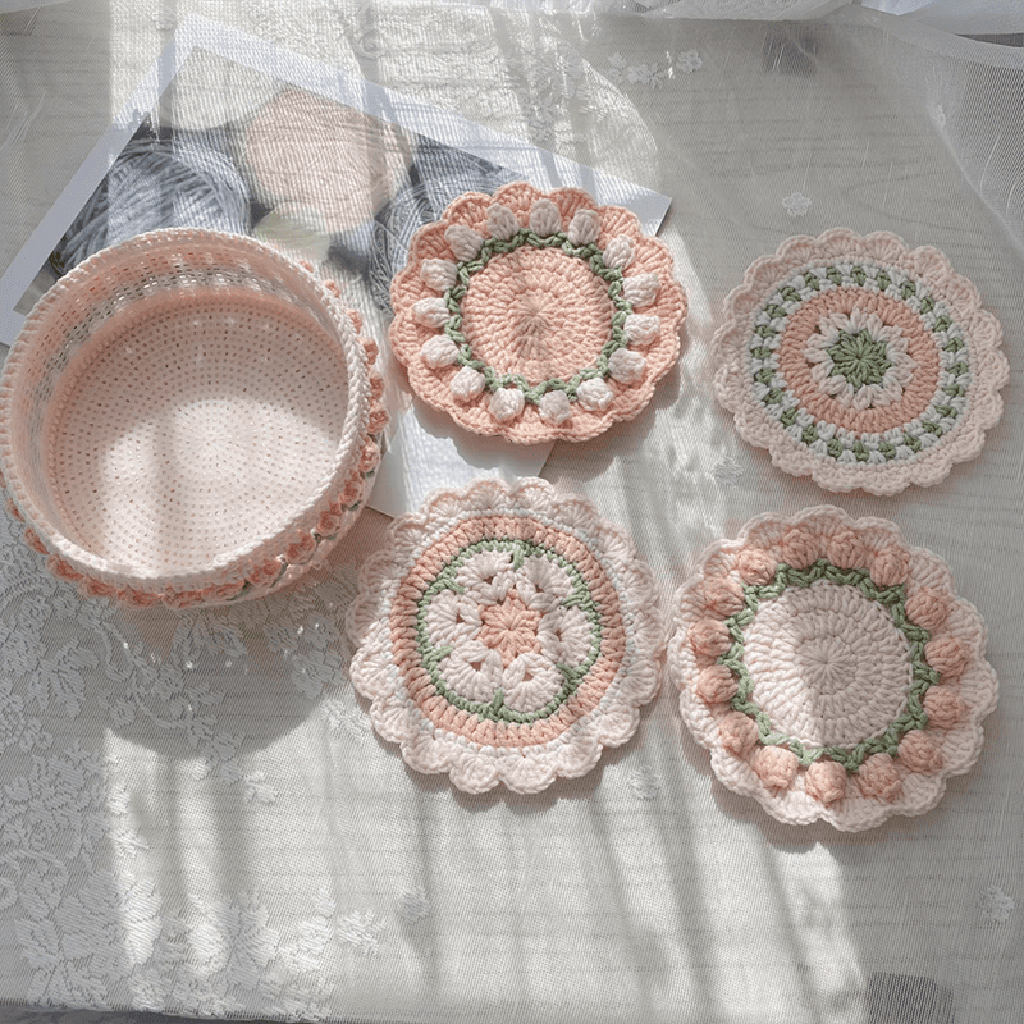 Rose Collection - Handmade Crochet Storage Basket -  Coral Pink