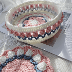 Rose Collection - Handmade Crochet Storage Basket -  Pink