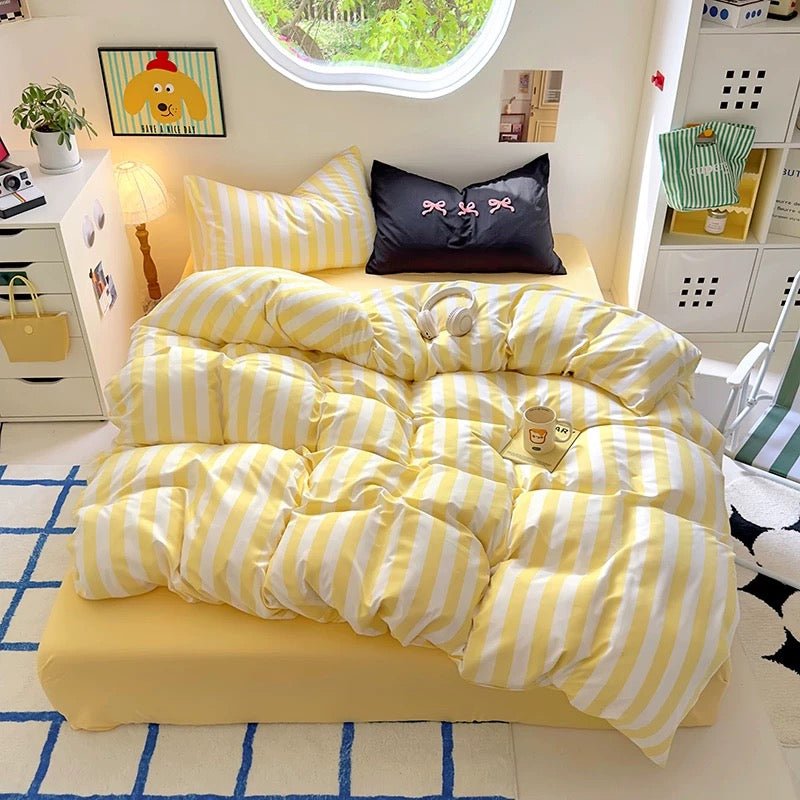 Black Striped Cotton Bedding Set
