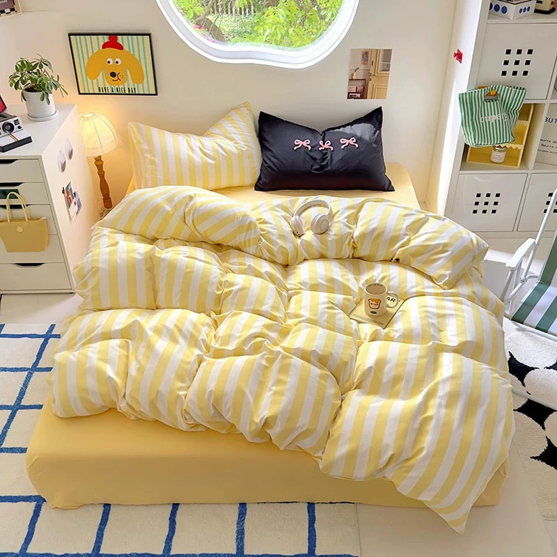 Purple Striped Cotton Bedding Set