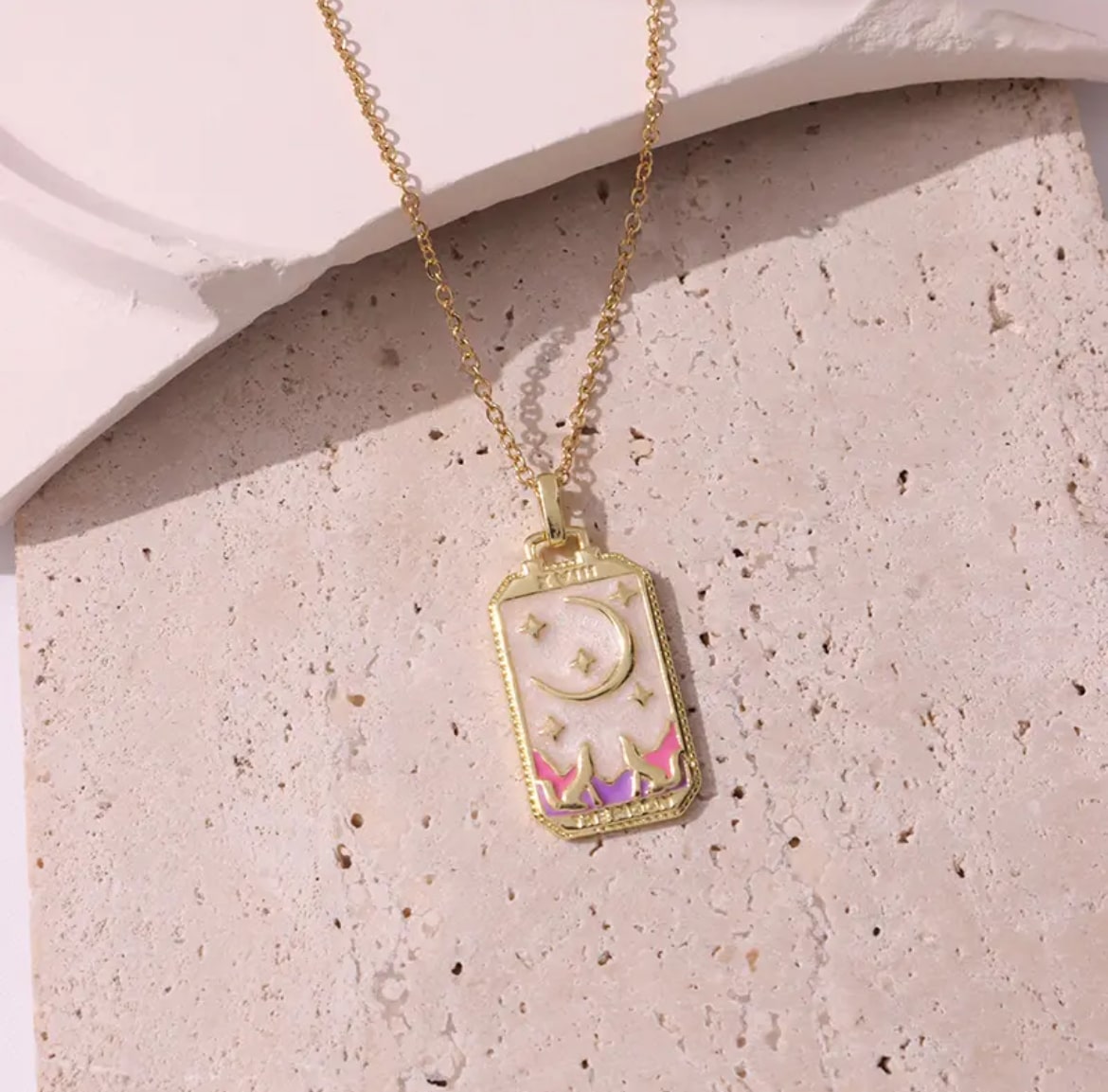 Pink Tarot Card Necklace