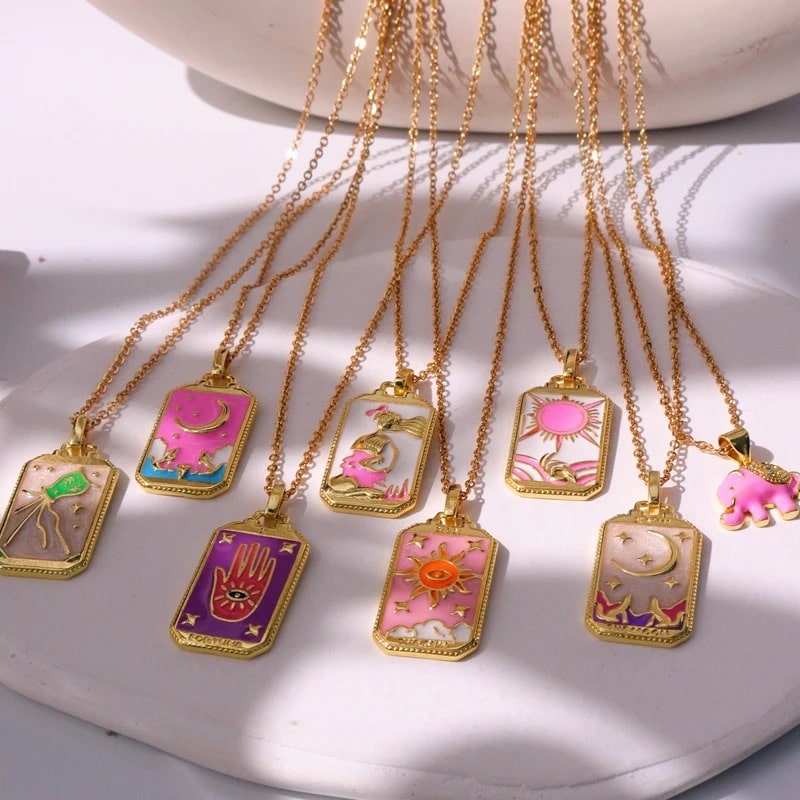 Pink Tarot Card Necklace
