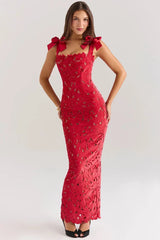Penelope Red Velvet Maxi Dress