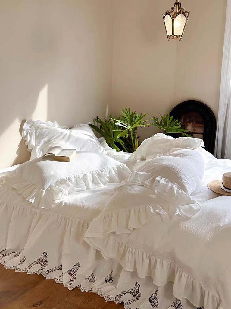 White French Lace Ruffle Bedding Set