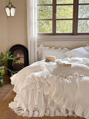 White French Lace Ruffle Bedding Set