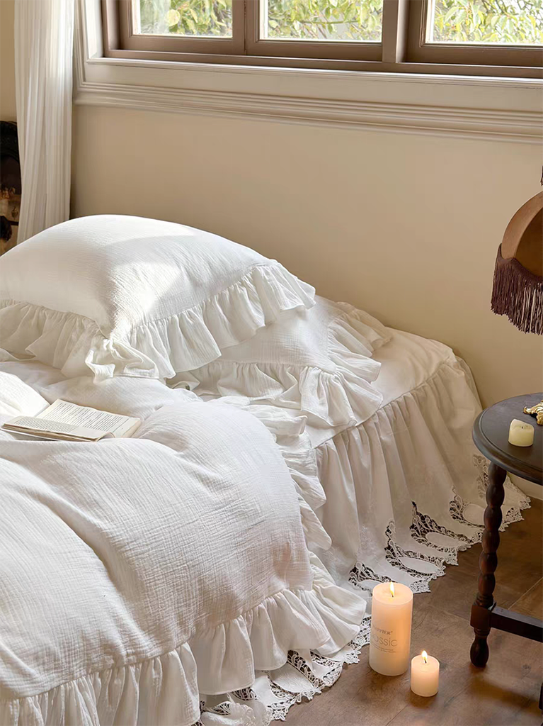 White French Lace Ruffle Bedding Set