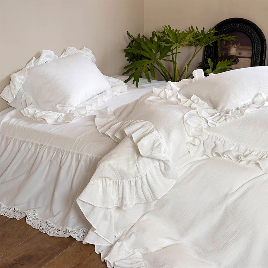 White French Lace Ruffle Bedding Set