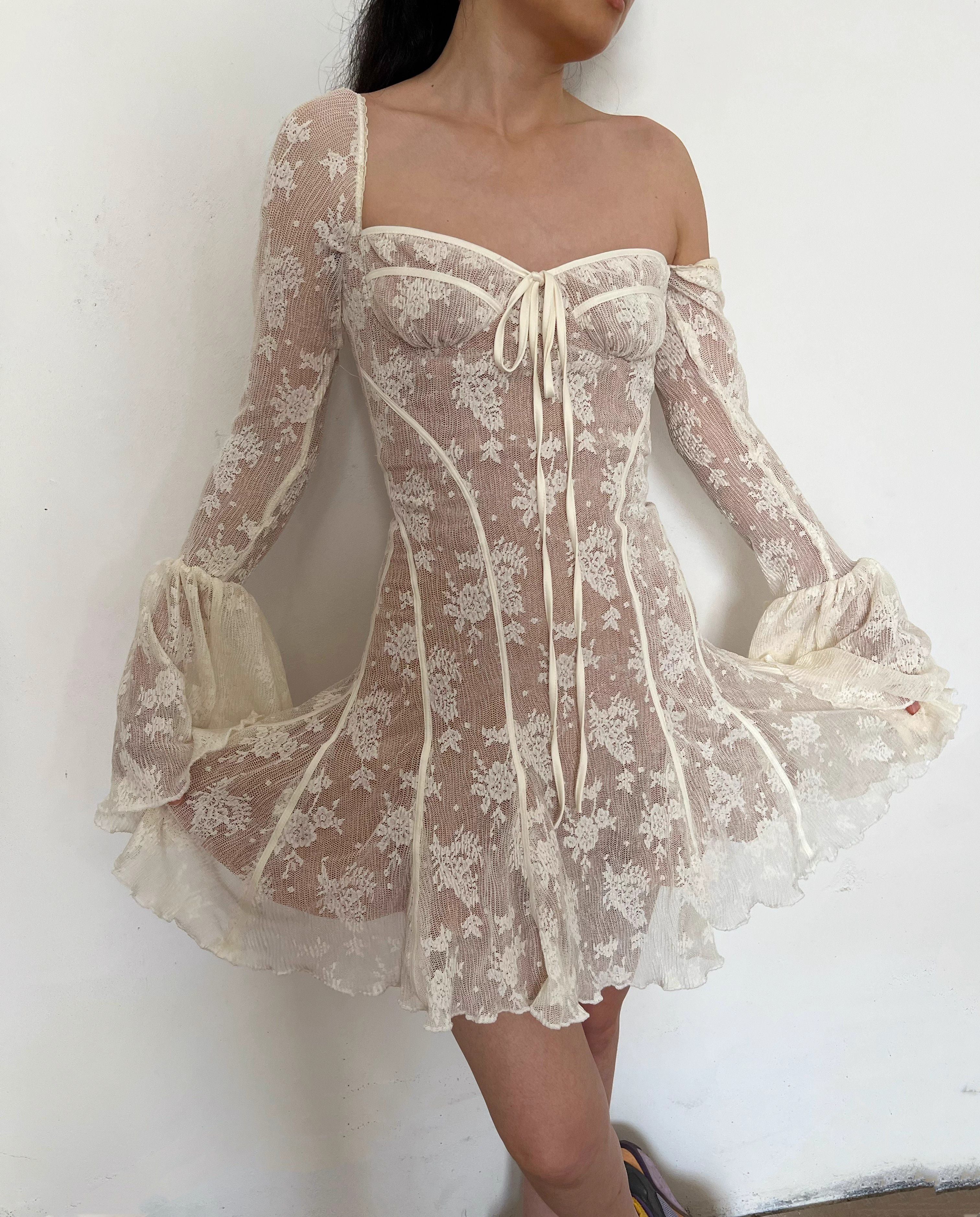 Analis Vintage Dotted Lace Corset Pleated Dress – Corlus