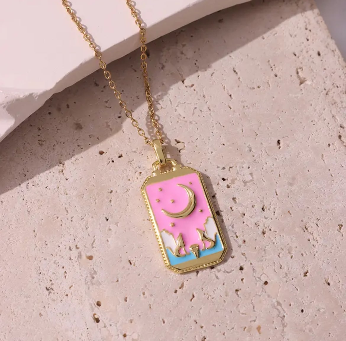Pink Tarot Card Necklace