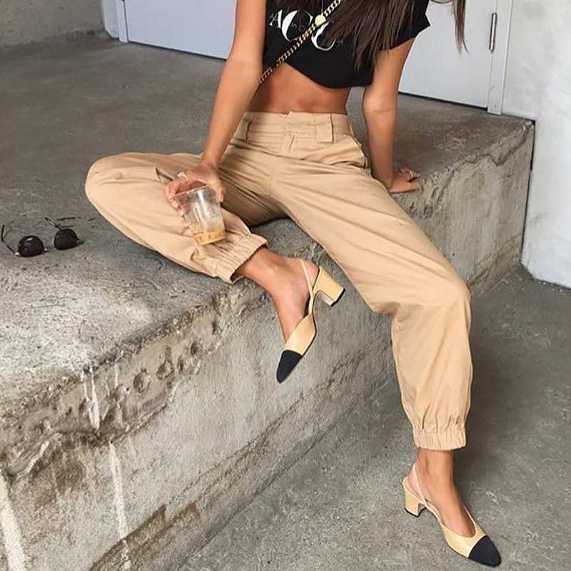 High Waisted Baggy Carrot Trousers Cargo Pants With Chains