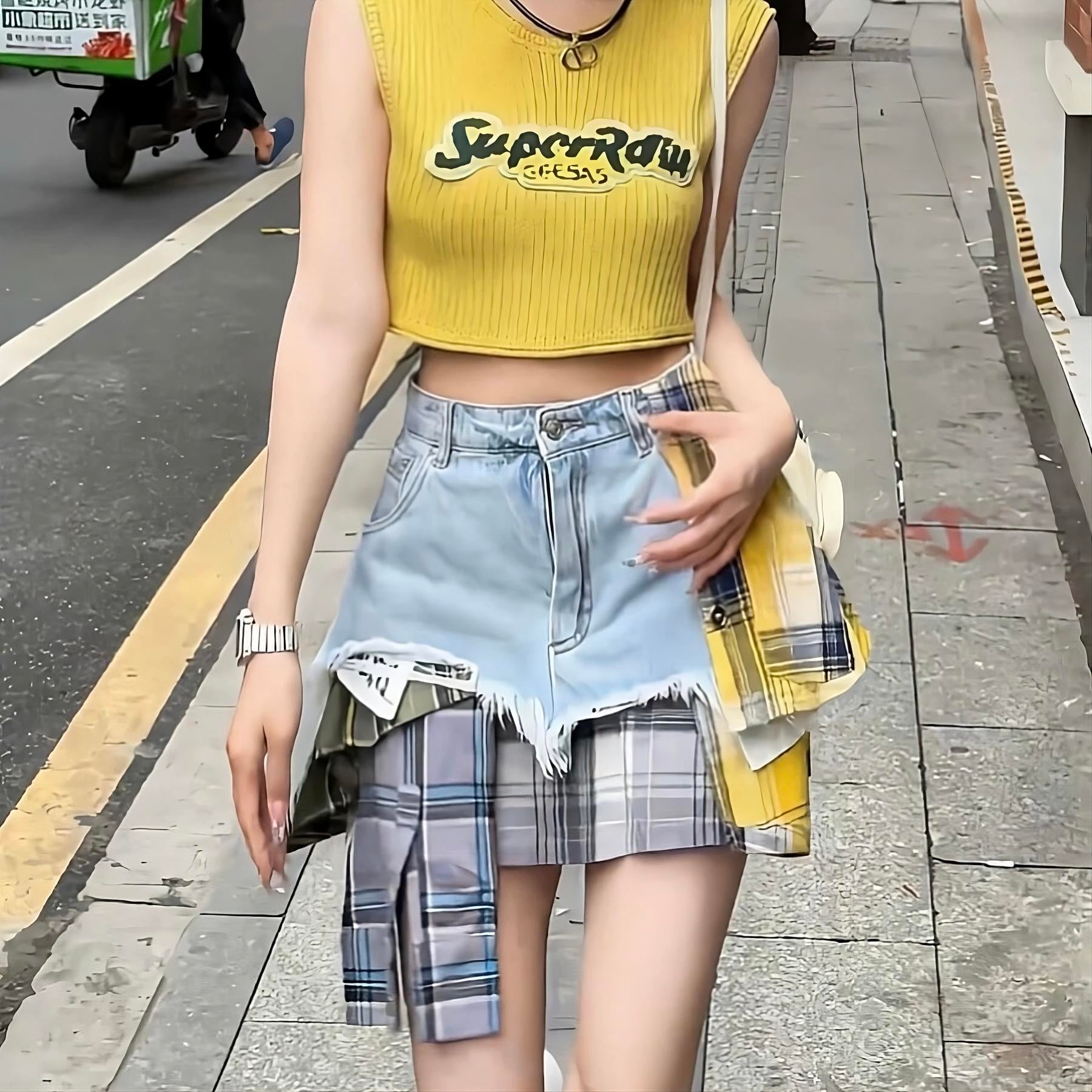 Asymmetrical Y2K Denim Skirt